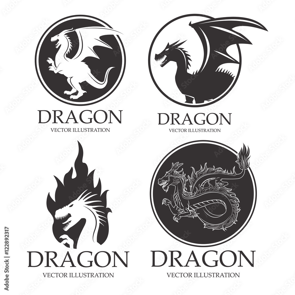 Dragon cartoon inside seal stamp icon. Chinese asian fantasy and animal theme. Isolated and silhouette design. Vector illustration