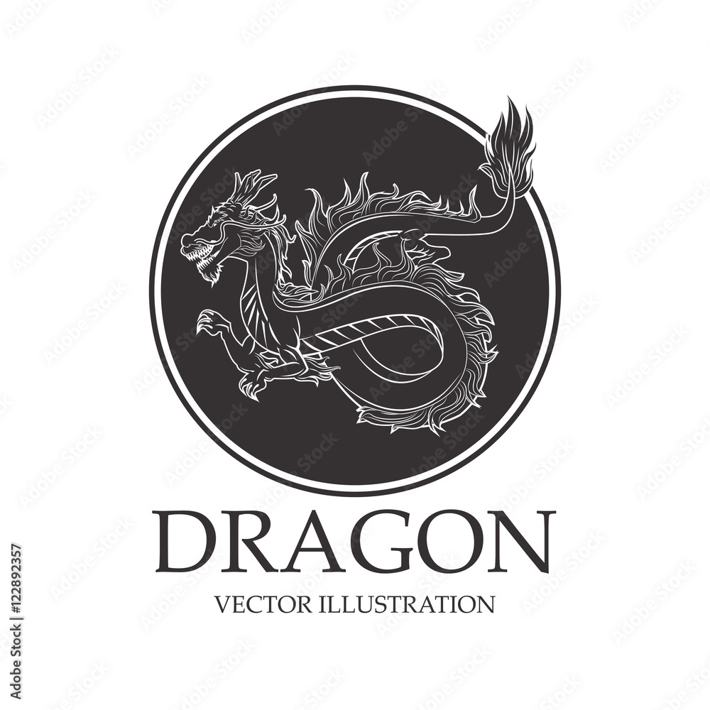 Dragon cartoon inside seal stamp icon. Chinese asian fantasy and animal theme. Isolated and silhouette design. Vector illustration Dragon cartoon inside seal stamp icon. Chinese asian fantasy and animal theme. Isolated and silhouette design. Vector illustration