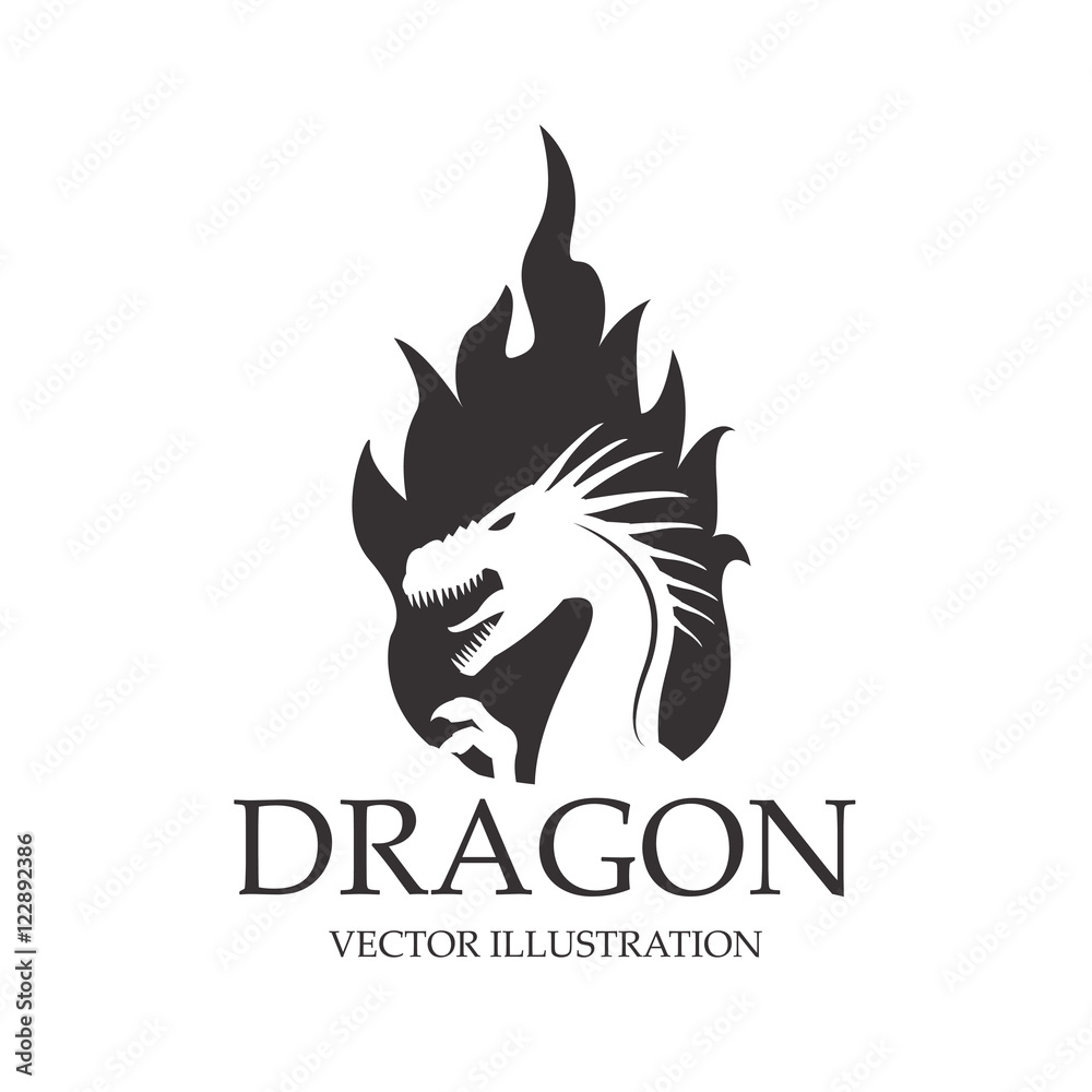 Dragon cartoon inside flame icon. Chinese asian fantasy and animal theme. Isolated and silhouette design. Vector illustration Dragon cartoon inside flame icon. Chinese asian fantasy and animal theme. Isolated and silhouette design. Vector illustration