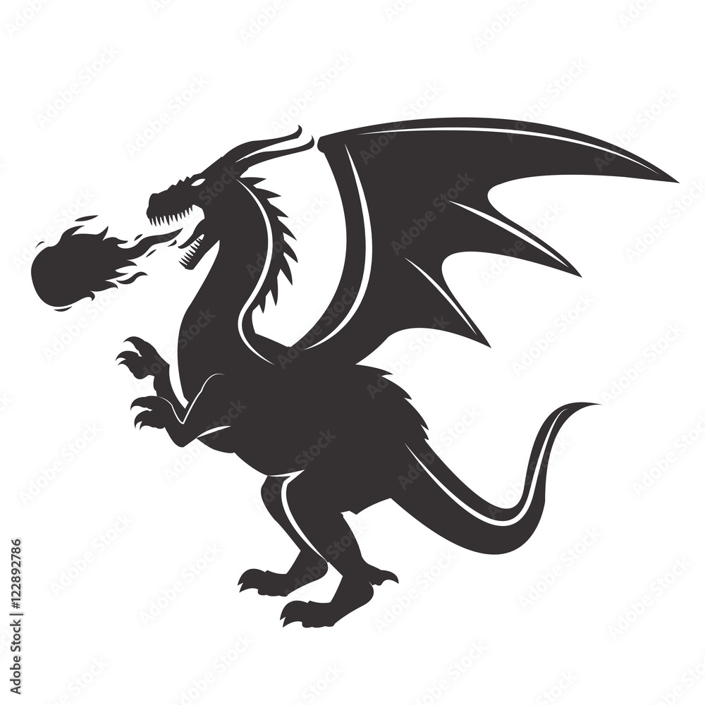 Dragon cartoon icon. Chinese asian fantasy and animal theme. Isolated and silhouette design. Vector illustration