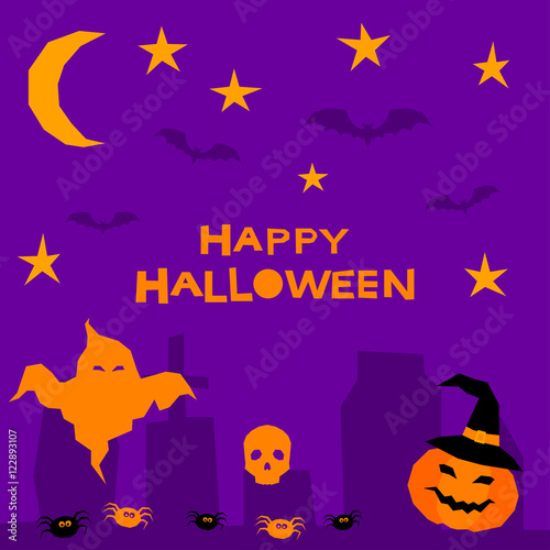 Halloween card background. Abstract purple halloween graveyard.