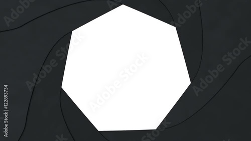 Heptagonal aperture fully closes. Animation of video transition showing closing aperture blades. photo