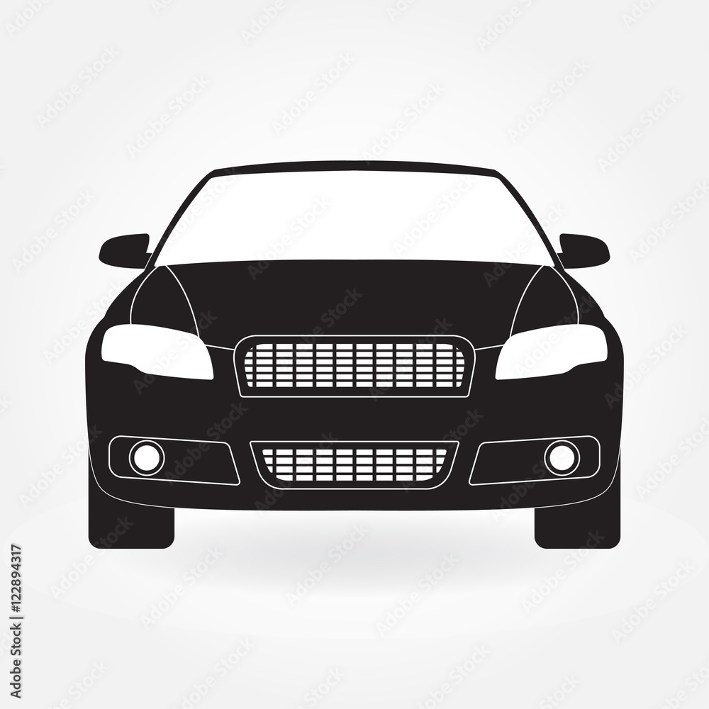 Car front view icon or sign. Vector illustration of vehicle. Flat design.