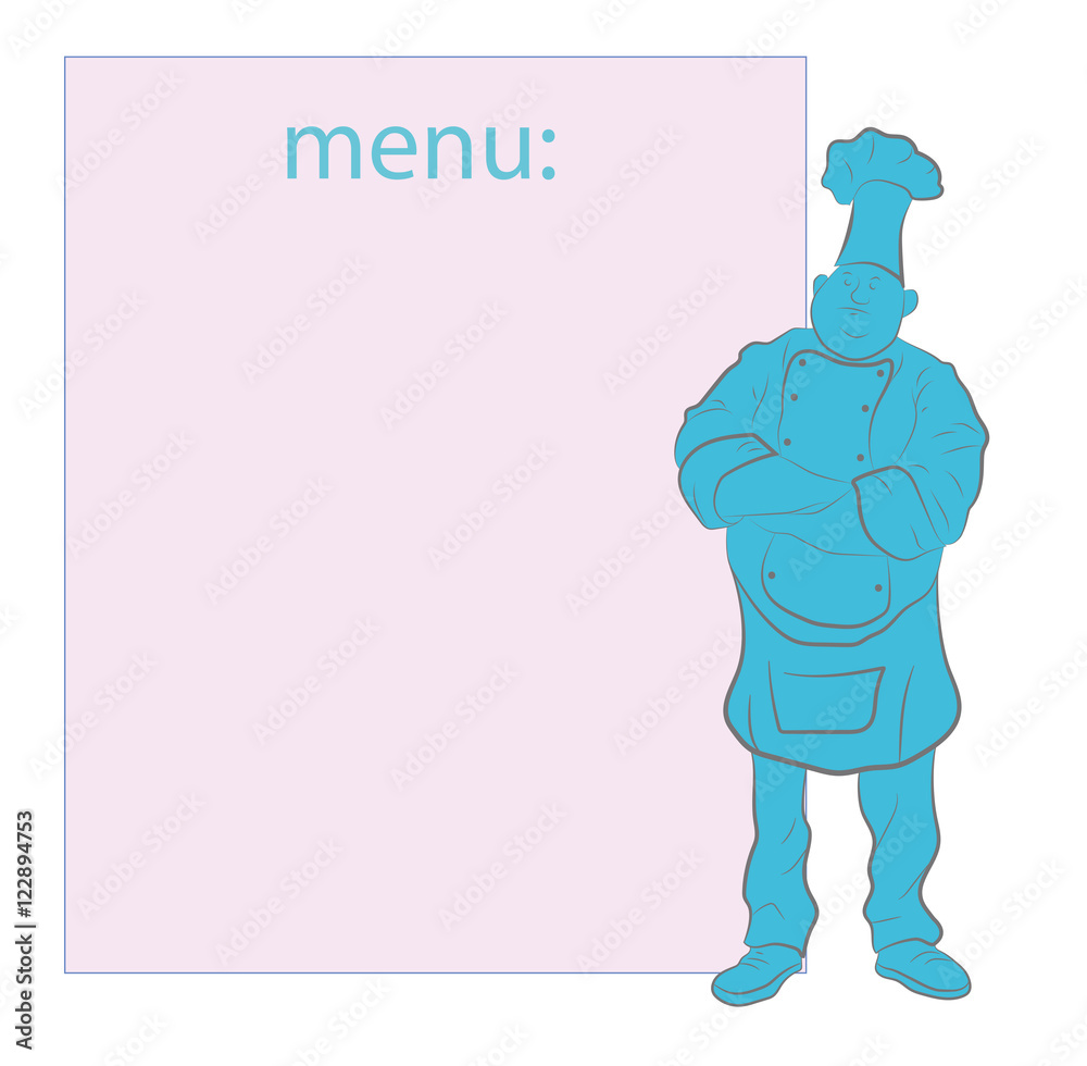 chef with board for menu. vector illustration