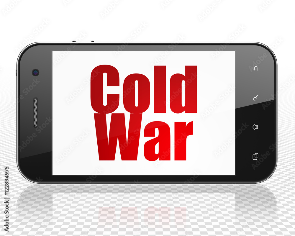 Political concept: Smartphone with Cold War on display Political concept: Smartphone with Cold War on display