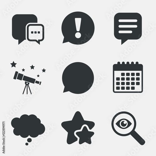 Chat icons. Comic speech bubble signs. Think.