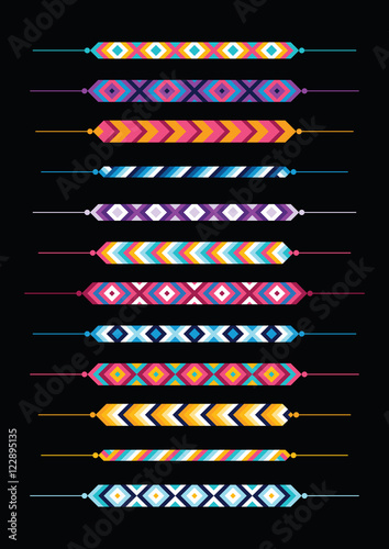 Set of friendship hippy bracelets. Multicolor vector illustration