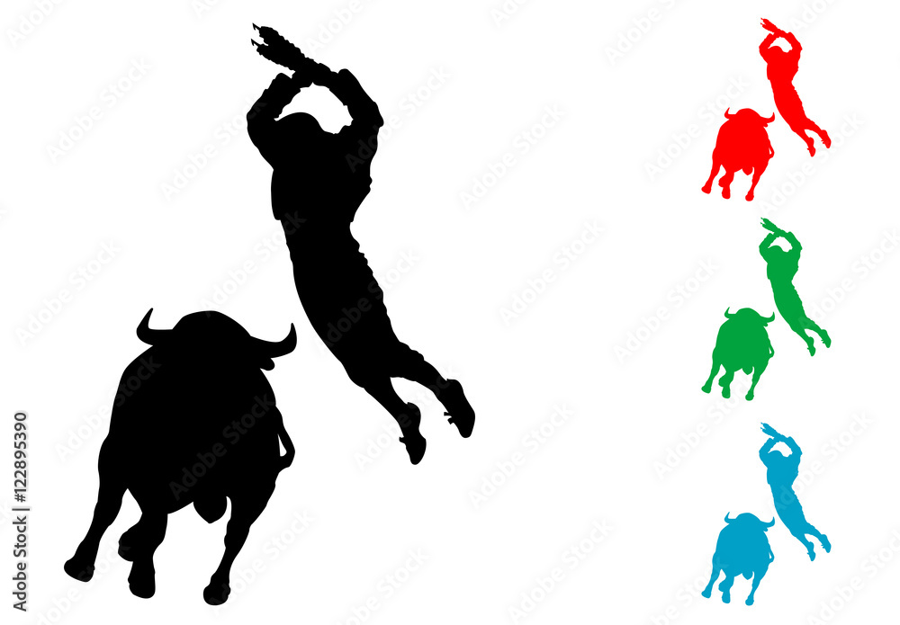Icono plano banderillero con toro varios colores Stock Vector | Adobe Stock