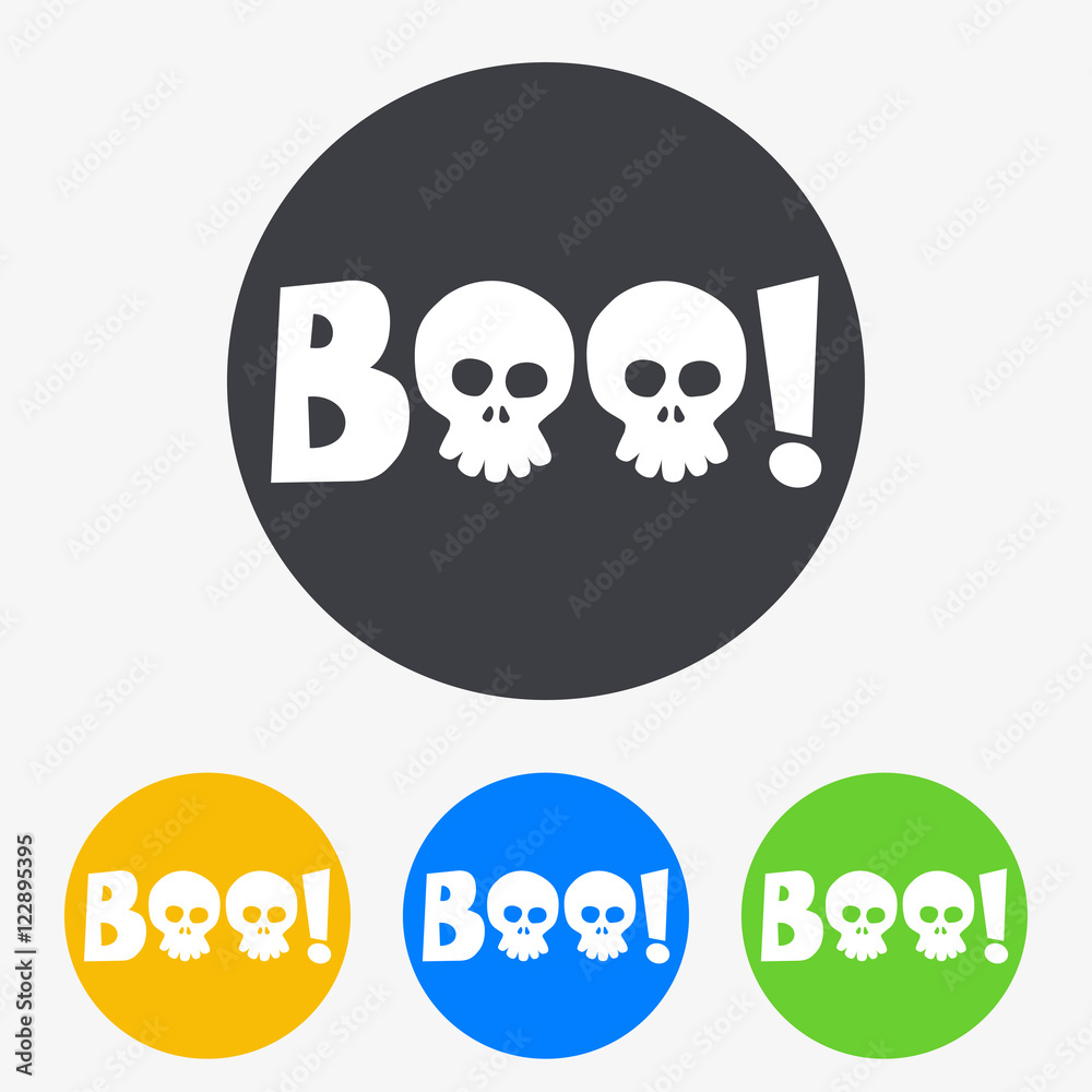 Fototapeta premium Icono plano BOO! con craneos en circulo varios colores