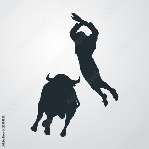 Icono plano banderillero con toro sobre fondo degradado