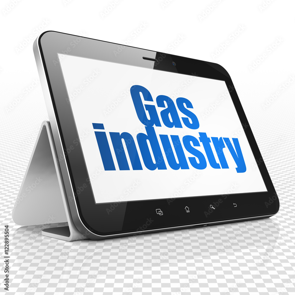 Manufacuring concept: Tablet Computer with Gas Industry on display Manufacuring concept: Tablet Computer with Gas Industry on display