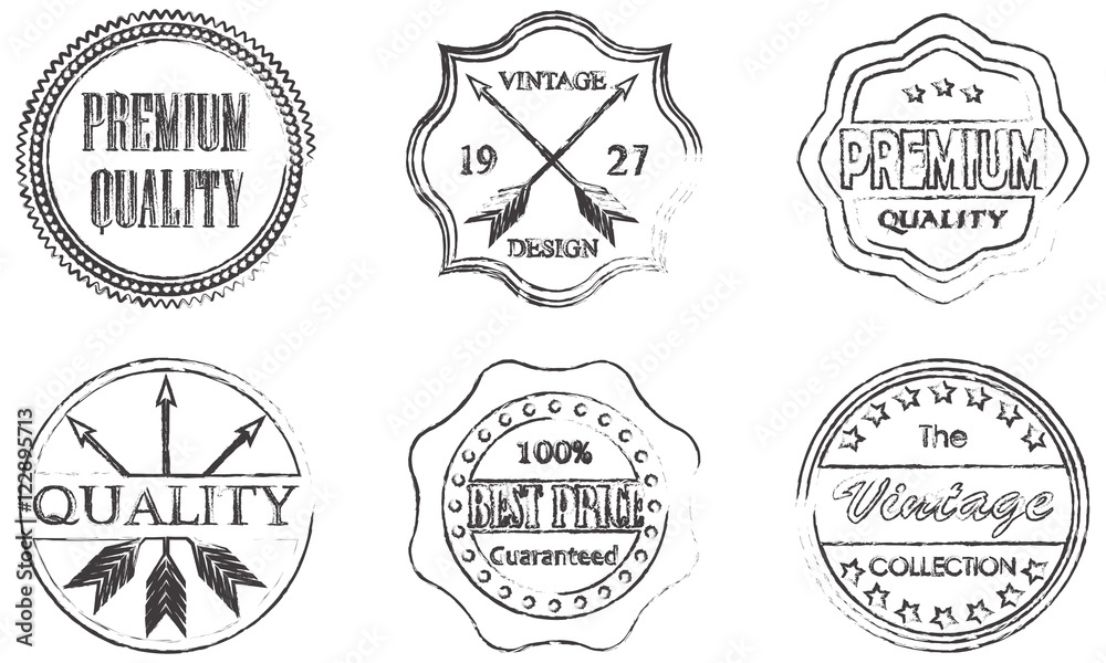 Premium quality, best price, vintage design badges and labels set isolated on white background. Vector illustration.