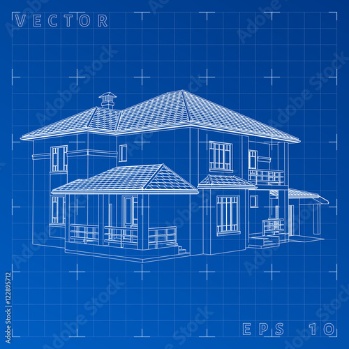 Wire-frame building on the white background. EPS 10. Illustration created of 3d.