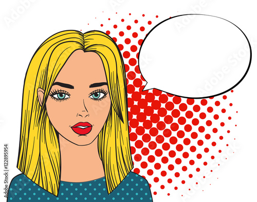 Pop art sexy woman with speech bubble. White pop art bubble for banner, vector illustration on white background