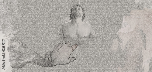 God Created the Man
Digital typography illustration of God hand creating the man with raised head touching him
