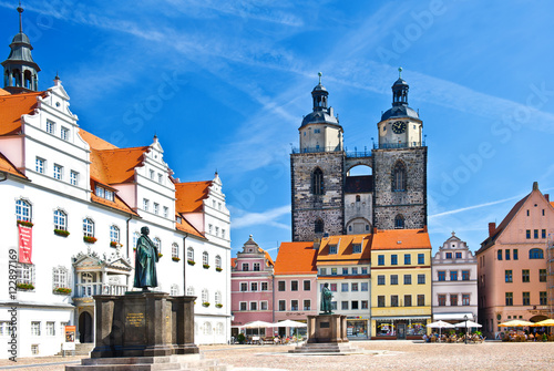 Quadro su tela Market square in Wittenberg, main square of old german town.