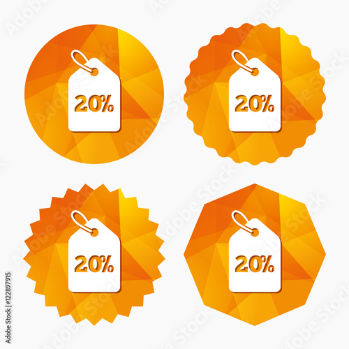 20 percent sale price tag sign icon.