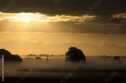 Mist Covered Landscape at Daybreak