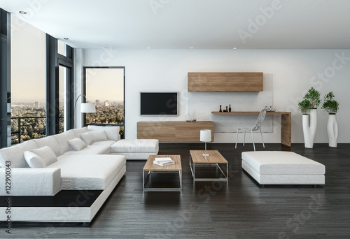 Elegant modern white living room interior