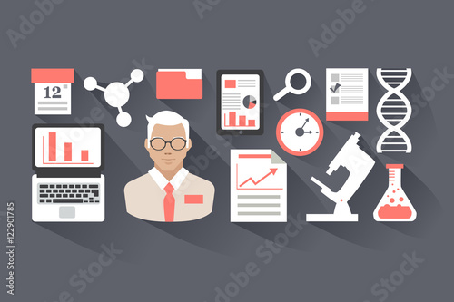 scientific technology and the study of scientific information. flat vector illustration