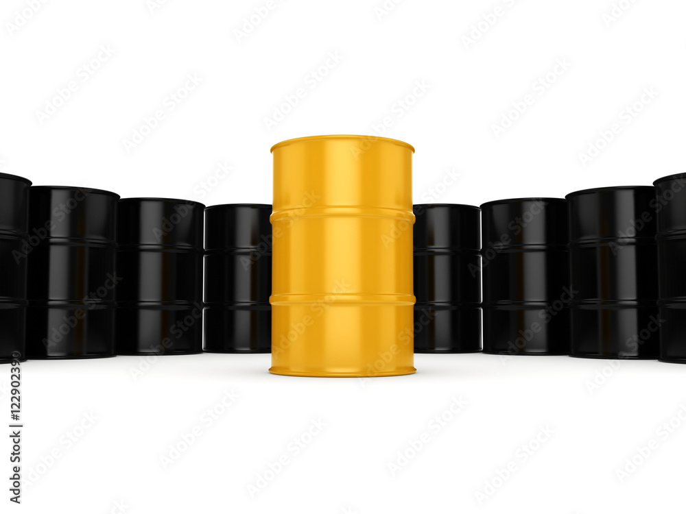 3D rendering black and yellow barrels 3D rendering black and yellow barrels