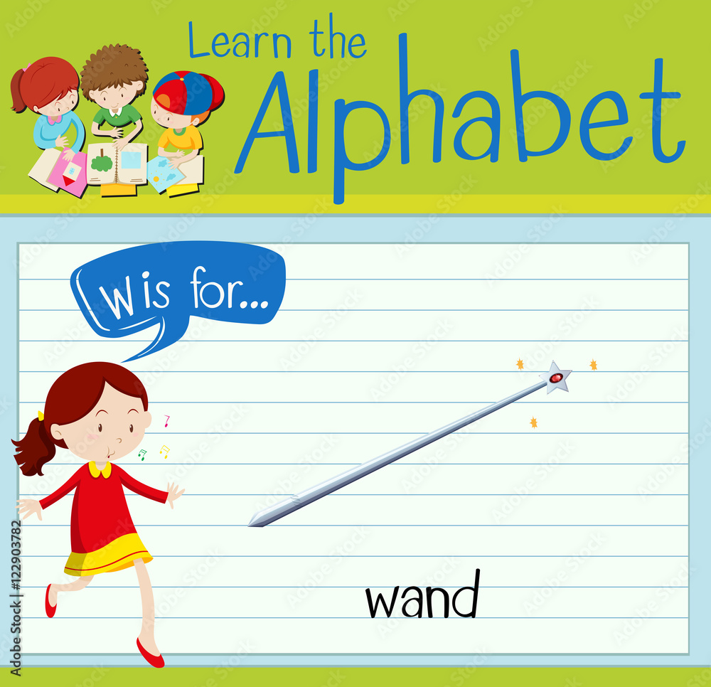 Flashcard letter W is for wand Flashcard letter W is for wand