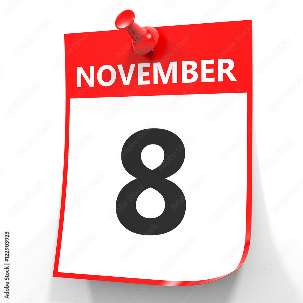 November 8. Calendar on white background. November 8. Calendar on white background.