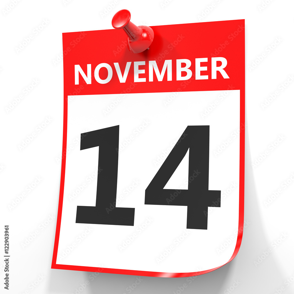 November 14. Calendar on white background. November 14. Calendar on white background.