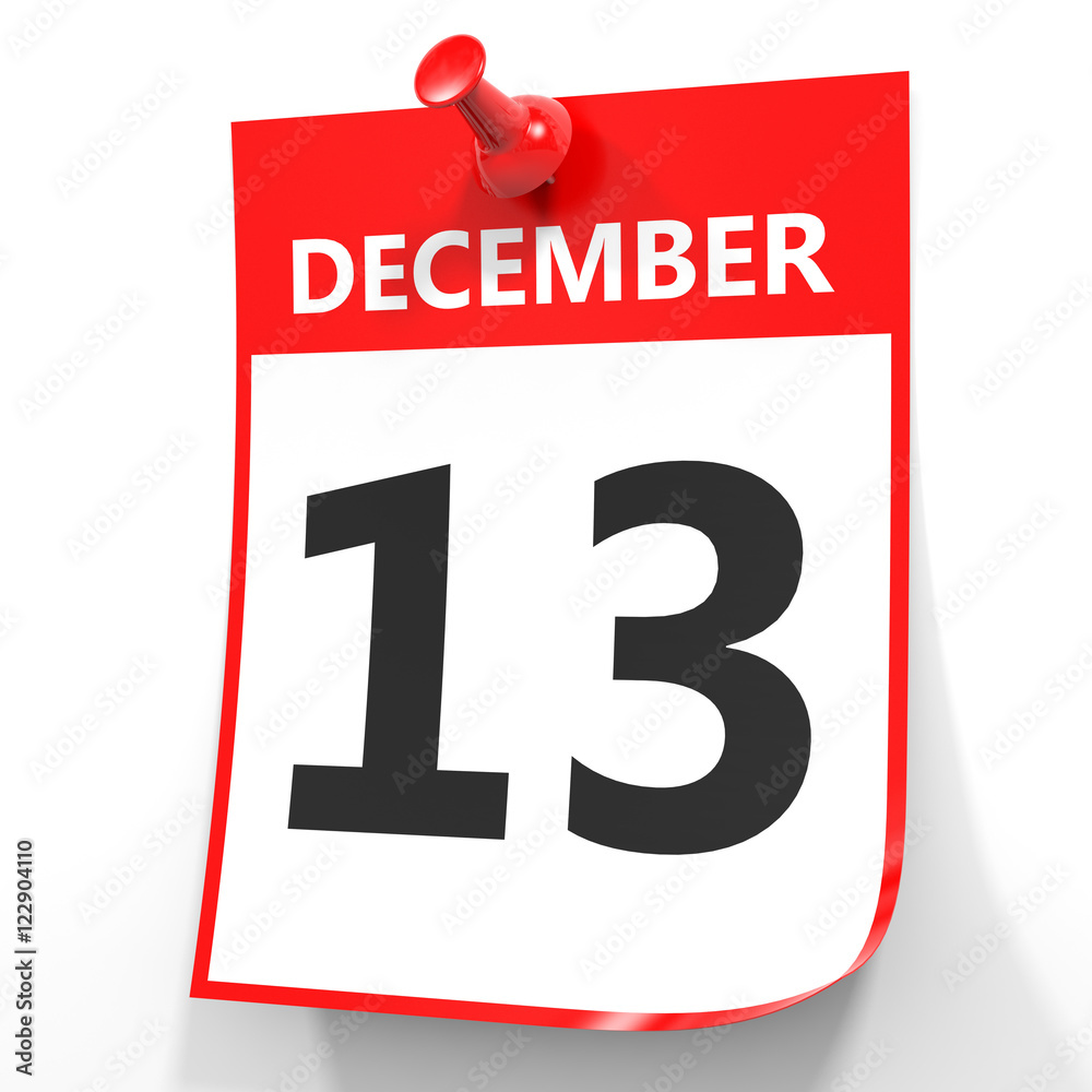December 13. Calendar on white background.