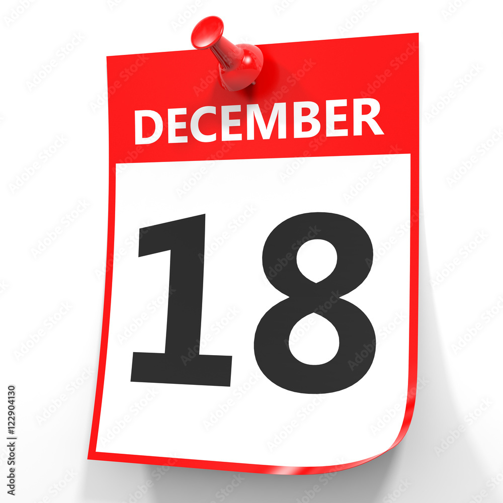 December 18. Calendar on white background. December 18. Calendar on white background.