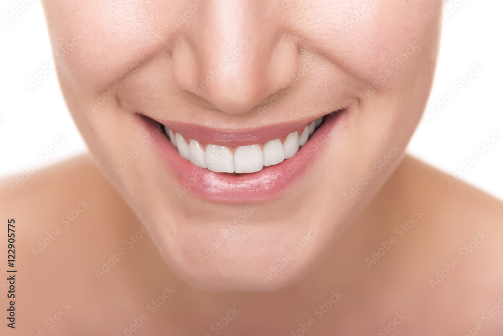 Naklejka premium Smile with white healthy teeth.