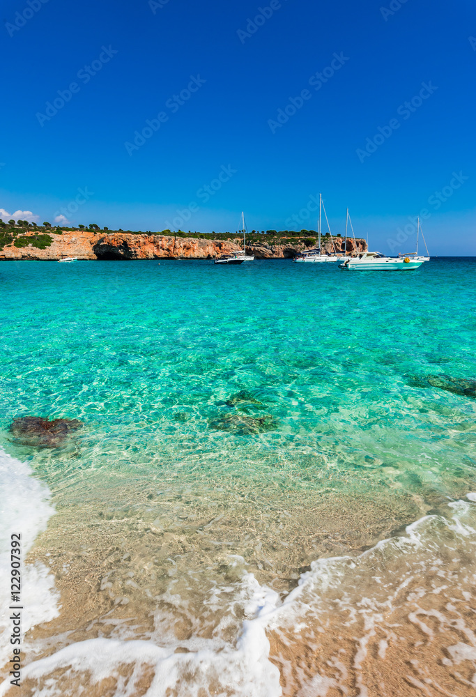 Beautiful Sea Landscape with turquoise water at Cala Varques Majorca Spain