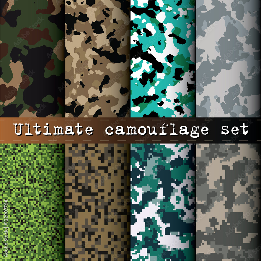 Ultimate camouflage set of 8 various camo patterns vector Stock Vector ...