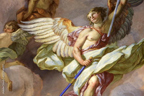 Angels. Fresque de Johann Michael Rottmayr sur la coupole de l'Eglise Saint-Charles Borromée à Vienne. Karlskirche. St. Charles's Church. Autriche.