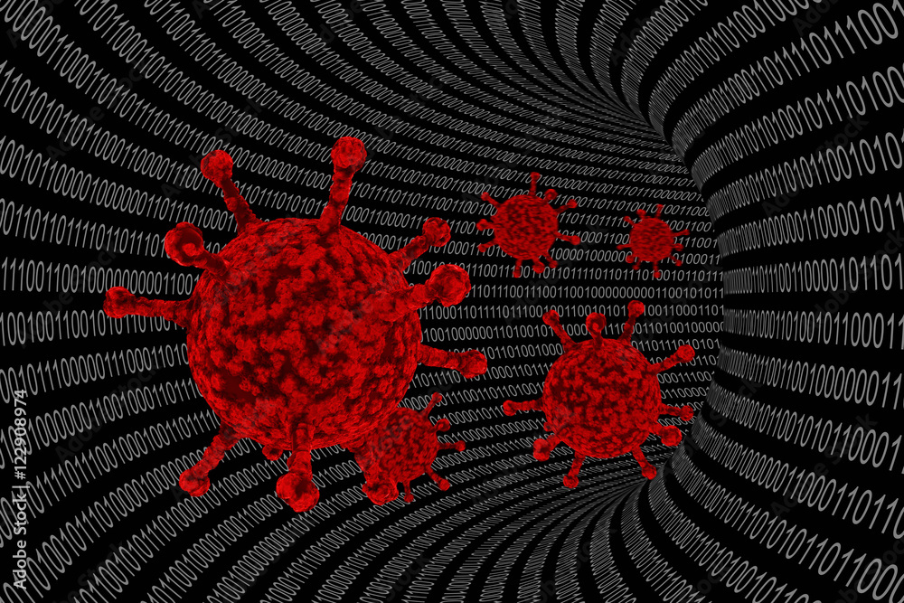 Computer Virus Binary Code Wire With Red Viruses 3d Illustration Stock Illustration Adobe Stock