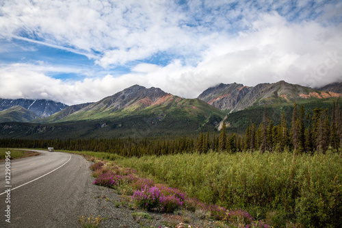 North of Haines Junction heading towards Kluane Lake- Yukon Territory- Canada This section of the Alaska Highway is spectacular: mountains to the west, Kluane Lake to the east.