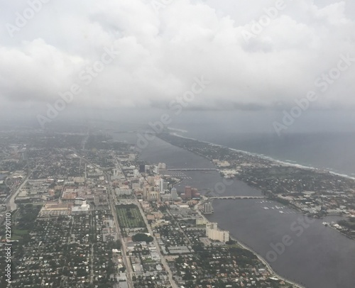 stormy aerial view of South Florida coast before hurricane