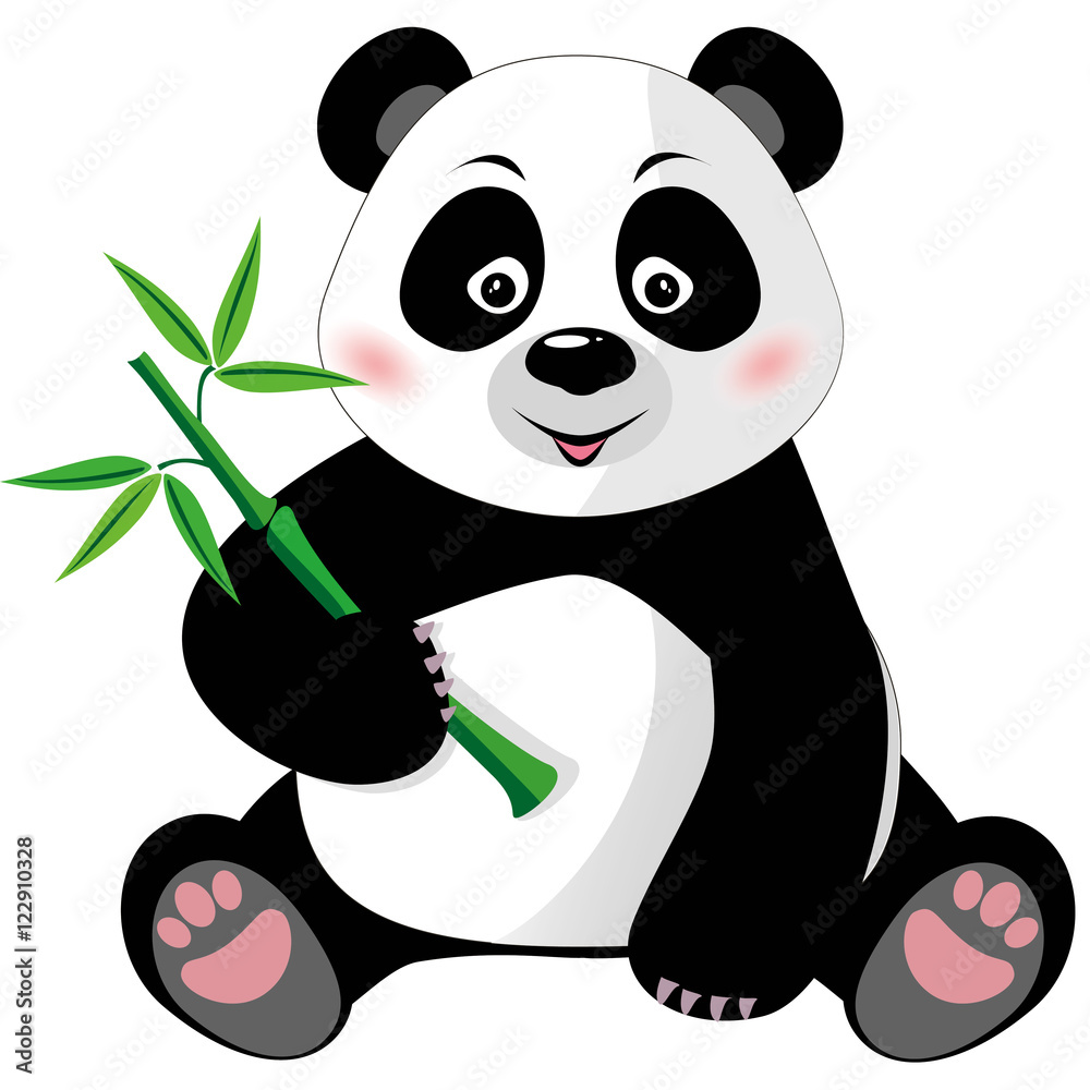 Naklejka premium Siedząca śliczna panda z bambusem na białym tle