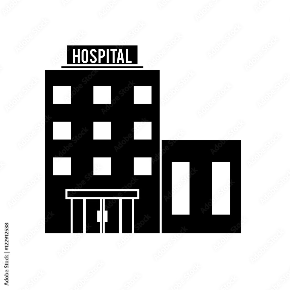 Hospital building icon. Medical and health care theme. Isolated and silhouette design. Vector illustration Hospital building icon. Medical and health care theme. Isolated and silhouette design. Vector illustration