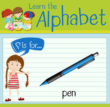 Flashcard letter P is for pen