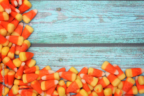 Candy Corn Isolated on a Blue Wooden Surface