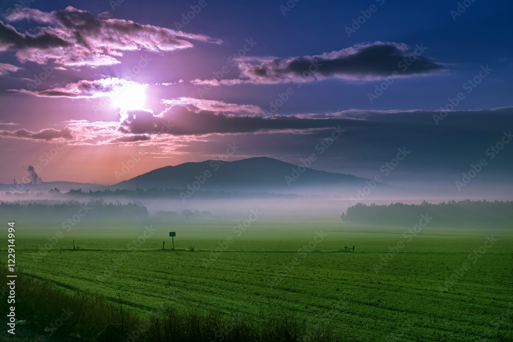 Beautiful sunset over green field. Beautiful sunset over green field.