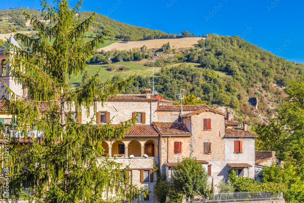 perched houses on ancient fortified ramparts