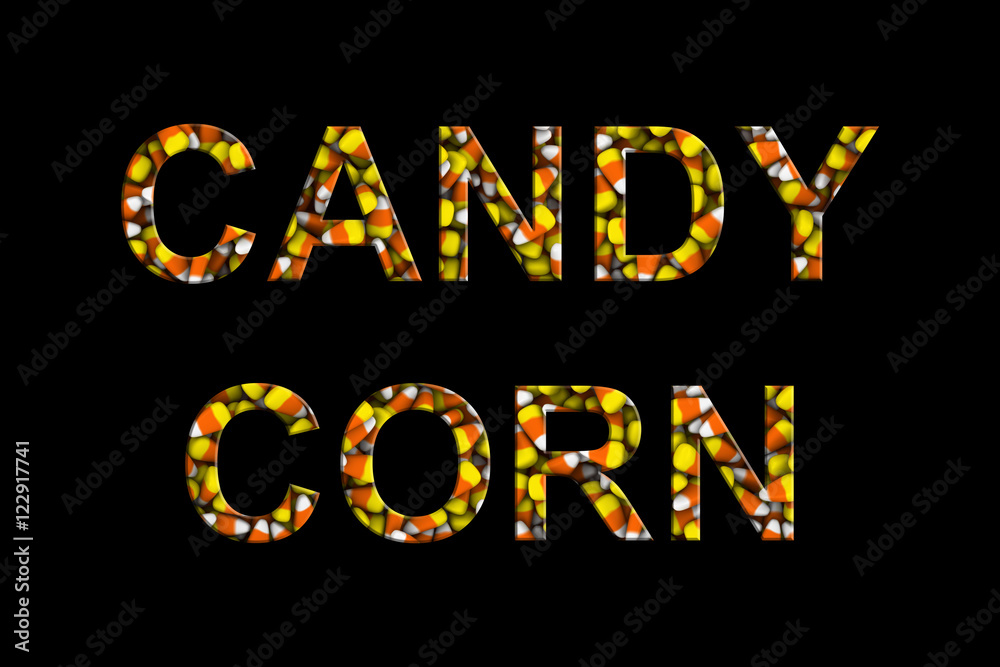 Candy Corn Text made of Candy Corns Isolated on Black 3D Illustration Candy Corn Text made of Candy Corns Isolated on Black 3D Illustration