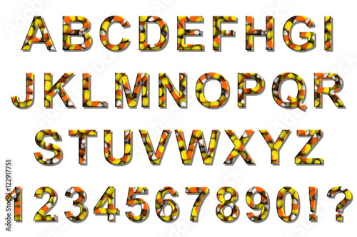 Halloween Candy Corn Font Alphabet Isolated on White 3D Illustration