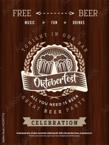 Retro styled vector poster of beer party Oktoberfest. Good as a design elements template for bar or pub