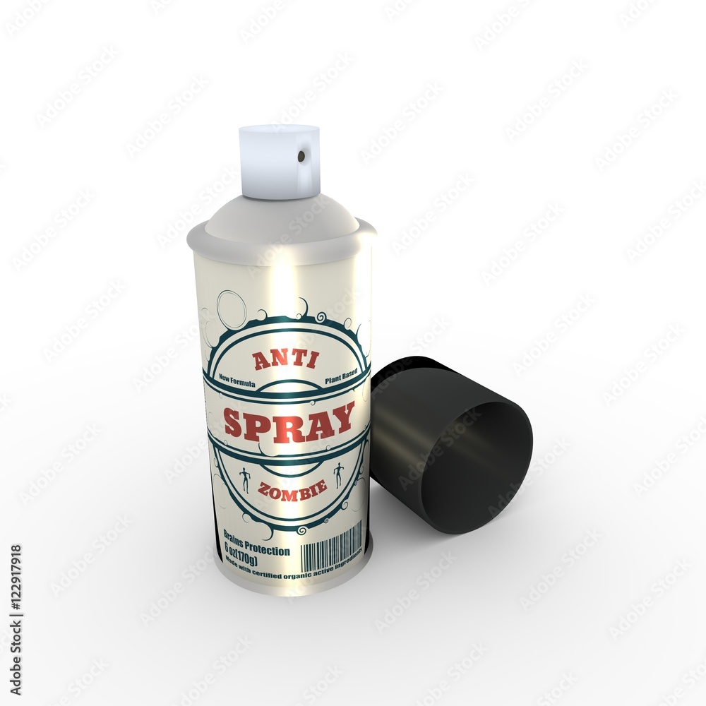 Illustration of anti zombies spray with cap. 3D rendering. Metallic painting label. Anti zombie spray text on bottle. Zombie silhouette Illustration of anti zombies spray with cap. 3D rendering. Metallic painting label. Anti zombie spray text on bottle. Zombie silhouette