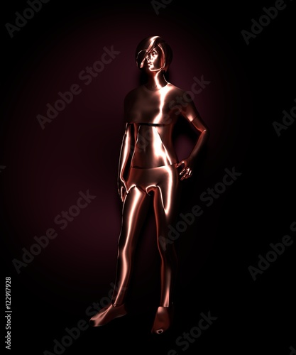 Attractive fashionable woman model. 3D rendering. Mannequin of a metallic material