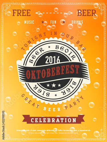 Oktoberfest poster design template, beer texture with bubbles and logo. Beer festival background