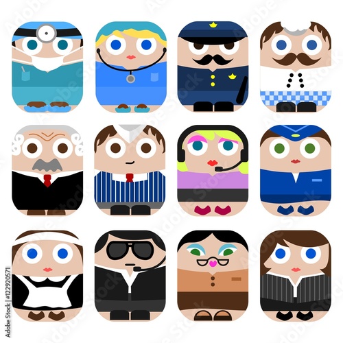 Set of cute cartoon professions icons